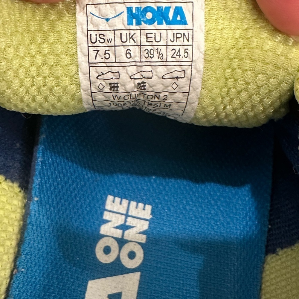 Hoka One One CLIFTON 2 BLUE Neon Yellow Women’s 7.5 Jogging Running Comfort - Picture 5 of 5